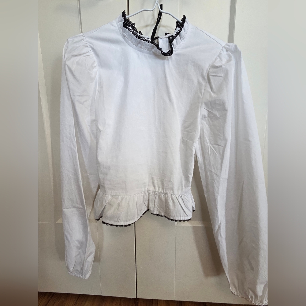 H&M White Blouse with Black Trim